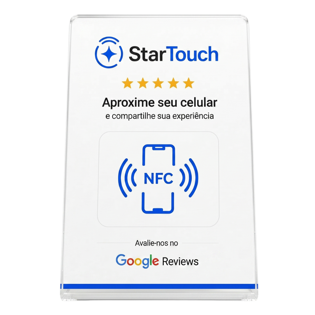 Placa de balcão StarTouch — acrílico com chamada AVALIE AQUI