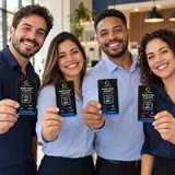 Equipe segurando cartões NFC StarTouch