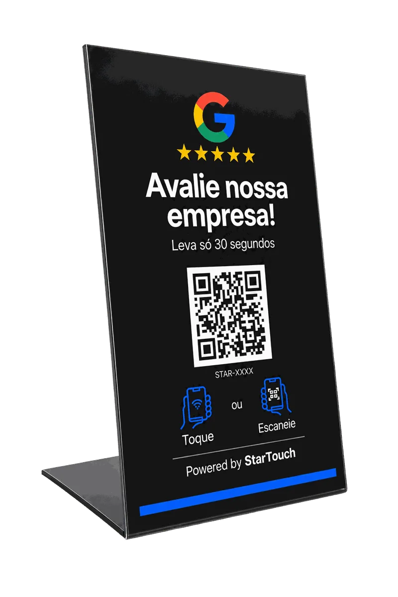 Placa de Balcão G StarTouch — PS preto com QR Code para avaliar no Google