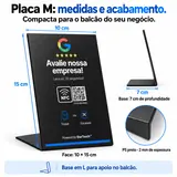 Medidas da Placa de Balcão M: 10 × 15 cm, base de 7 cm, PS preto de 2 mm
