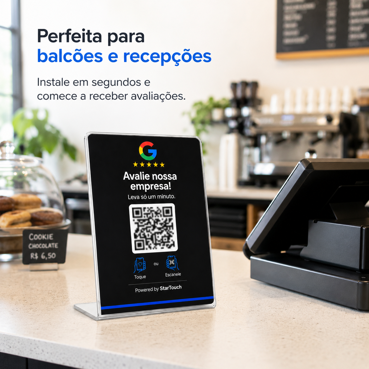 Placa de Balcão G no balcão de um café